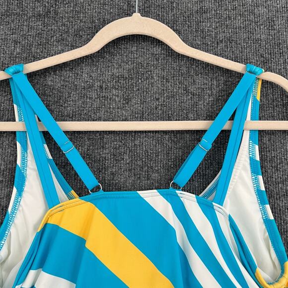 Lands End Tankini Swimsuit Top Womens 12 Blue Striped Built In Bra Underwire - Picture 6 of 8